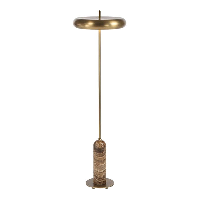 Mod Brass Beret & Marble Floor Lamp For Sale