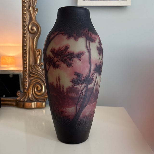 Antique St. Louis d'Argental Acid Etched Cameo Glass Vase For Sale - Image 4 of 7