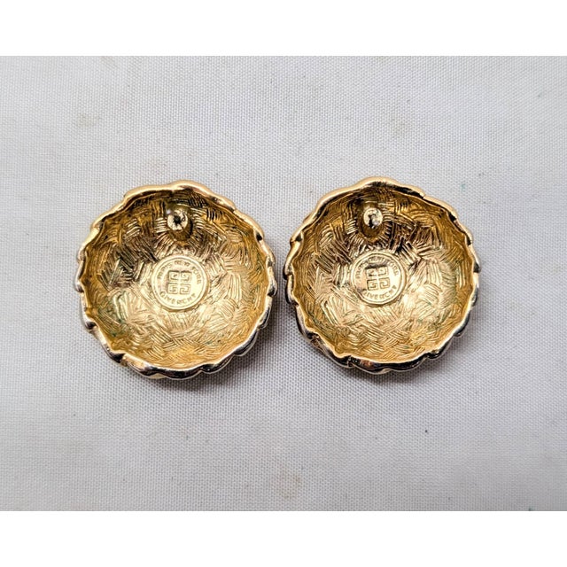 Vintage 1980s Signed Givenchy Round Domed Goldtone Scales Pierced Earrings-2 Pieces For Sale In Philadelphia - Image 6 of 6