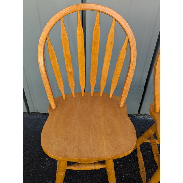 Mid-Century Modern Vintage Old Windsor Oak Solid Wood Wooden Kitchen Bar Counter Swivel Chair Stool For Sale - Image 3 of 9
