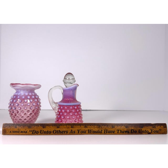 Glass Mid 20th Century Fenton Cranberry Opalescent Hobnail Cruet & Bud Vase Set For Sale - Image 7 of 9