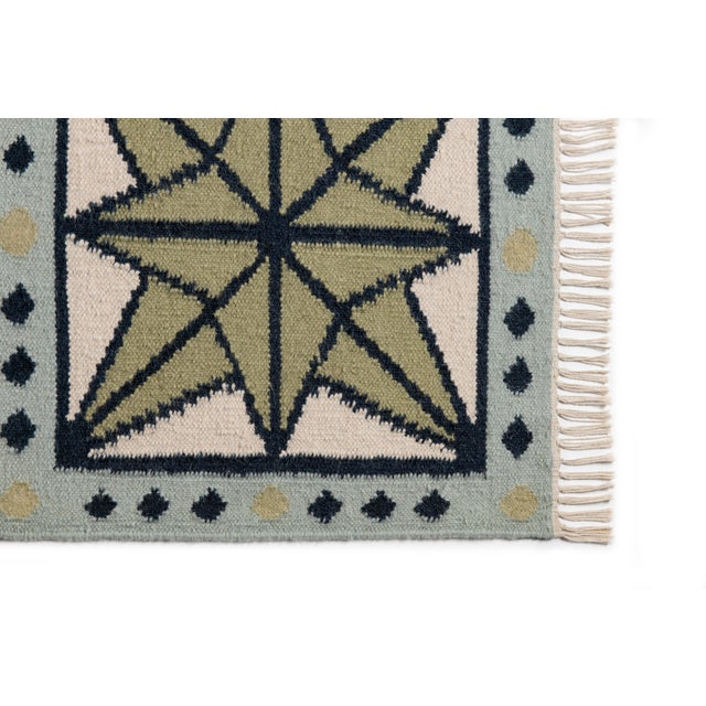 Transitional Part & Parcel Goods Wool Star Rug, 10' x 14', Sage, Navy, Sky Blue and Eggshell For Sale - Image 3 of 5
