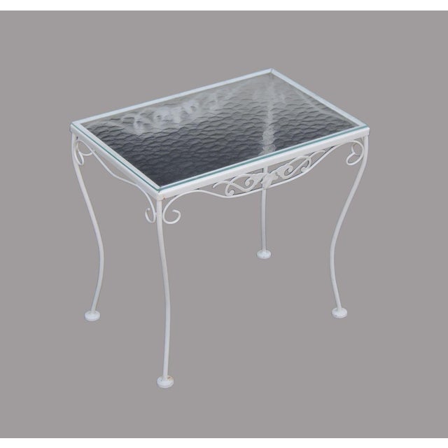 Metal Vintage Wrought Iron And Glass Patio Side Table For Sale - Image 7 of 15