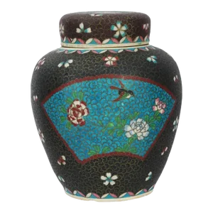 Large Antique Japanese Cloisonne Enamel on Porcelain Totai Jar Signed