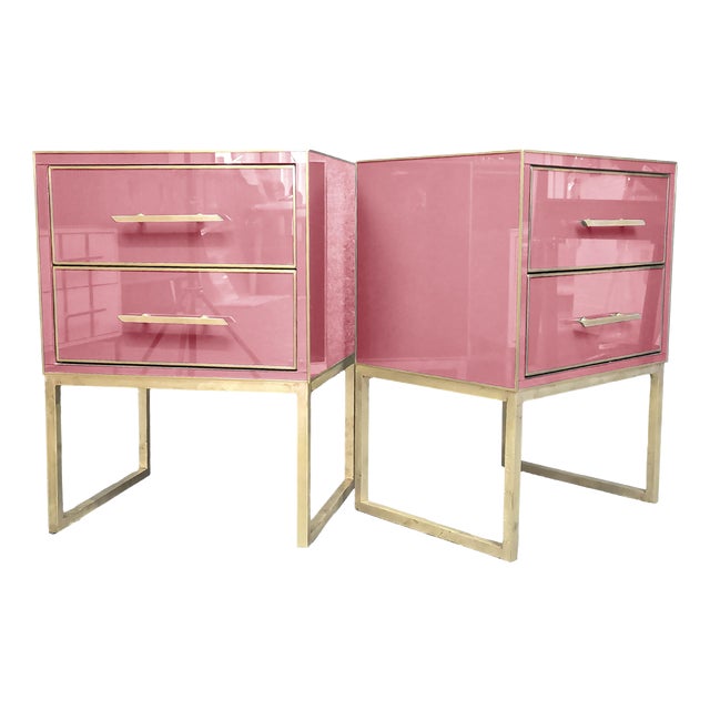 Pink Murano Glass and Brass Bedside Tables from Justfurnituress SRL, Set of 2 For Sale