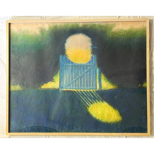 Blue Large Original Pastel on Paper 'Garden Gate' From the Bonfoey Gallery, Ohio For Sale - Image 8 of 12