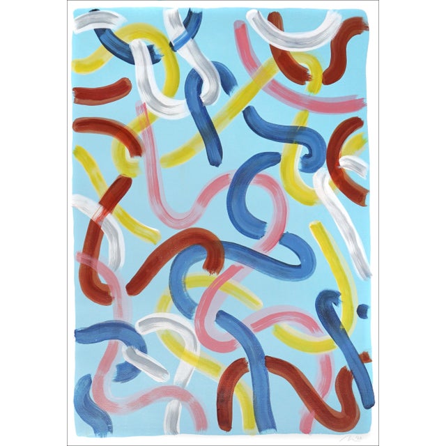 2022 "Urban Brushstrokes on Baby Blue" Acrylic Diptych Painting on Watercolor Paper by Natalia Roman - Set of 2 For Sale - Image 4 of 11