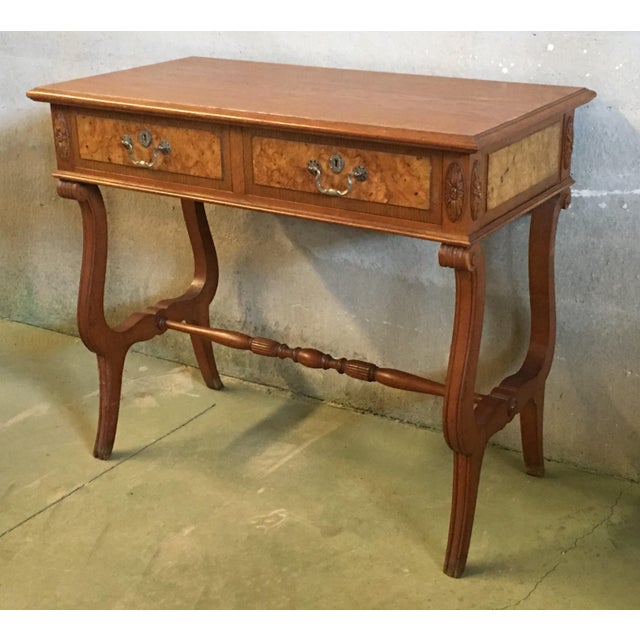 20th English Georgian Oak Two Drawers Lowboy or Desk With Lyre Legs For Sale - Image 10 of 10