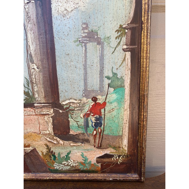 Italian Capriccio Landscape Painting in Shaped Gilt Frame For Sale - Image 4 of 9