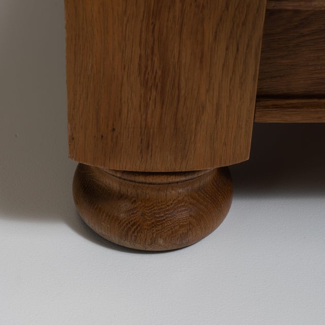 1970s French Chestnut Brown Brutalist Oak Upholstered Sofa For Sale - Image 13 of 15