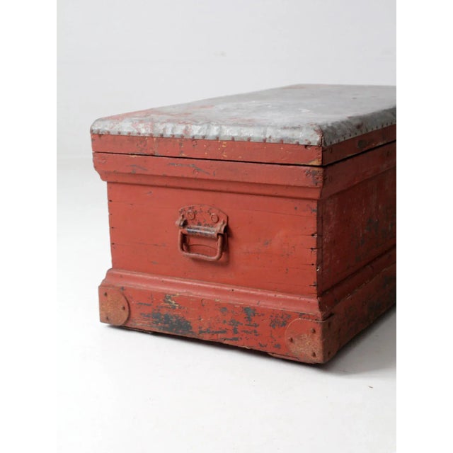 Antique Galvanized Top Wooden Chest For Sale - Image 11 of 12
