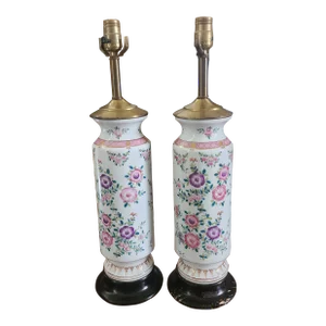Pair of Chinese Export Famille Rose Lamps