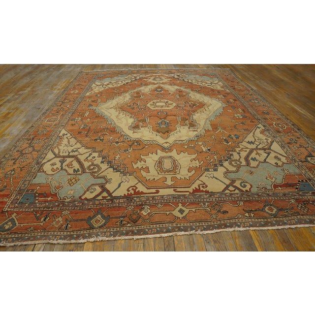 Radiant Orange Terra Cotta Color With Great Medallion Design Antique Serapi Rug For Sale - Image 11 of 12