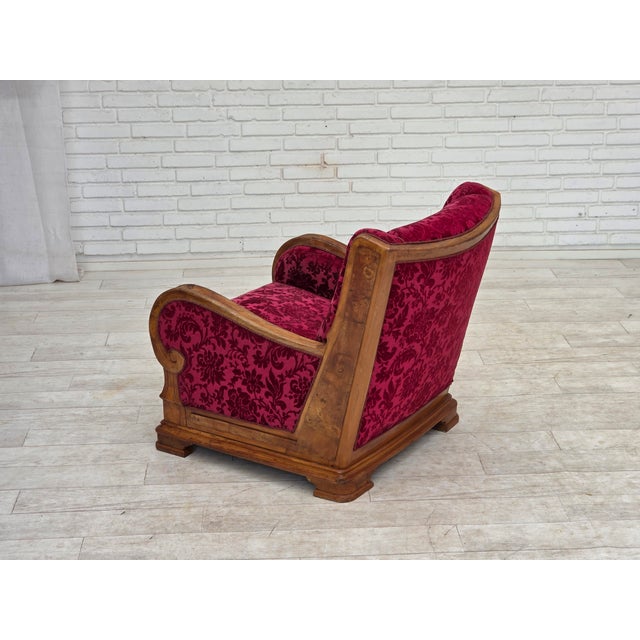 Danish Relax Armchair in Red Furniture Velour and Oak Wood, 1950s For Sale - Image 15 of 18
