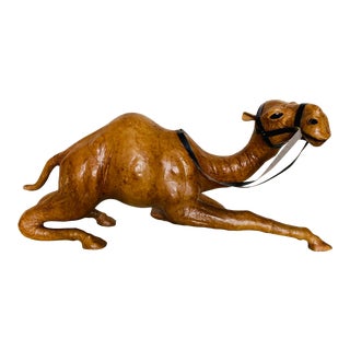Vintage 18” Moroccan Leather Wrapped Camel For Sale