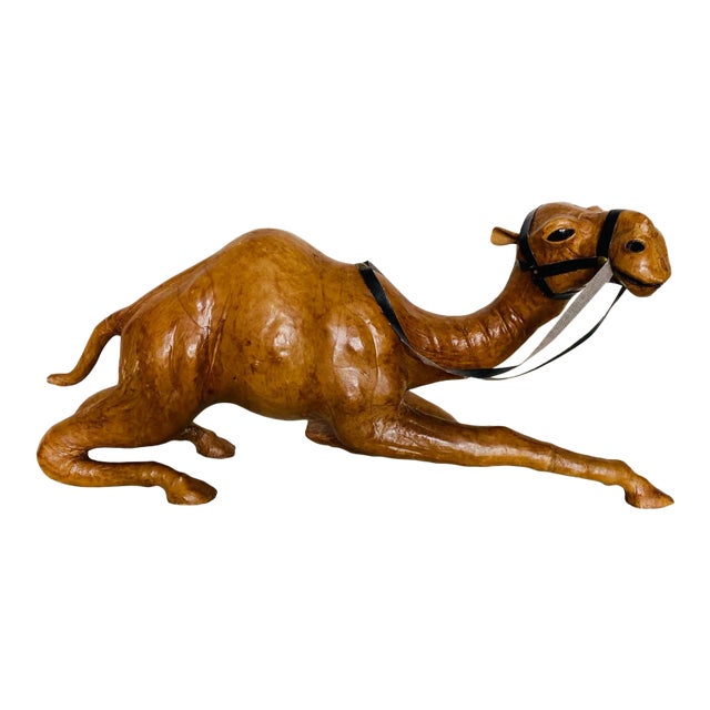 Vintage 18” Moroccan Leather Wrapped Camel | Chairish