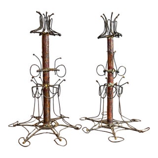 Pair of Vintage Handcrafted Welded Metal Candle Holders For Sale