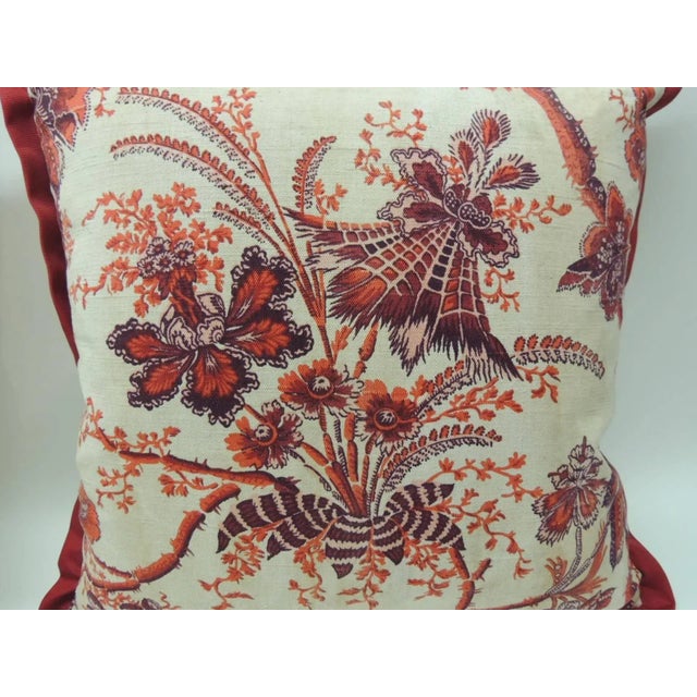 French Provincial Vintage French Scarlet Red and Orange Printed Linen Decorative Pillows - A Pair For Sale - Image 3 of 7