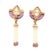 A pair of drop earrings featuring pear-cut orange citrine stones set in 14k gold. Accented with white pearls and purple...