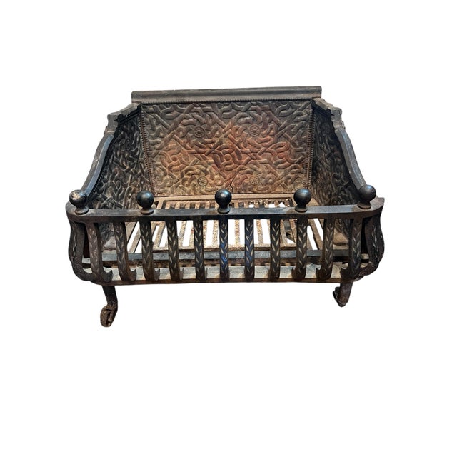 Victorian Victorian Era Antique--C. 1850--Iron Fireplace Grate W/ Original Wheels, Flip Bottom, Jackson & Sons For Sale - Image 3 of 9