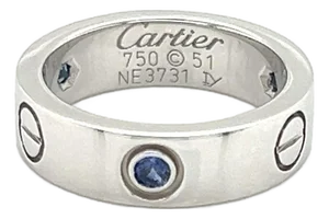 Rare Cartier Love 18k White Gold Blue Sapphire Band Ring w/Paper - Size 5.5