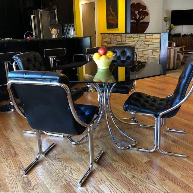 Metal Daystrom Black and Chrome Tufted Scoop Chairs Vintage 1970s For Sale - Image 7 of 9