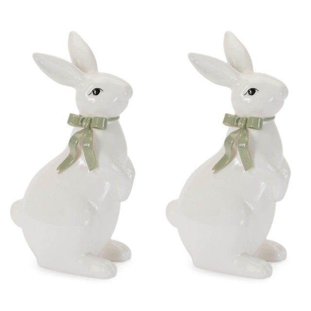 Kenneth Ludwig Chicago Rabbit Figurine with Bow (Set of 2) For Sale - Image 4 of 4