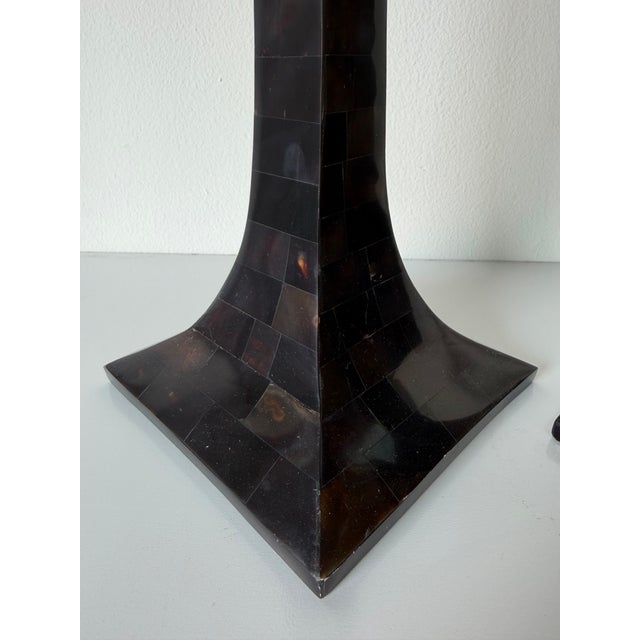 Vintage Maitland Smith–Style Tessellated Horn Veneer and Brass Candle Holders – Set of 3 For Sale In Miami - Image 6 of 12