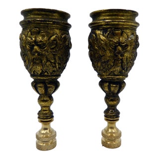 Antique French Green Man Bronze Chandelier Lamp Finials - a Pair For Sale