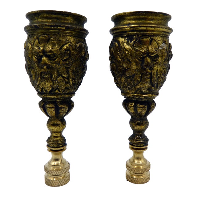 Antique French Green Man Bronze Chandelier Lamp Finials - a Pair For Sale
