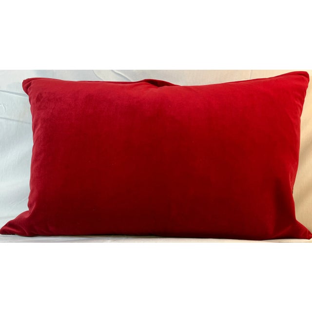 Large Bolster Pillow Decorated With a Needlepoint Look Renaissance Floral Pattern With Strawberries and Birds on a Rich Red Background - Made in U K For Sale - Image 11 of 12