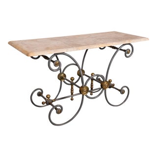 Antique French Painted Iron Brass Marble Patisserie Pastry Baker's Table 1880 For Sale