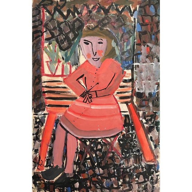 Frédérique Prat, The Flower Seller, 1950s, Gouache on Paper For Sale - Image 7 of 7