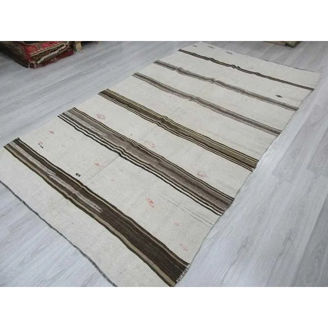 1960s Vintage striped Turkish hemp kilim rug For Sale - Image 5 of 6