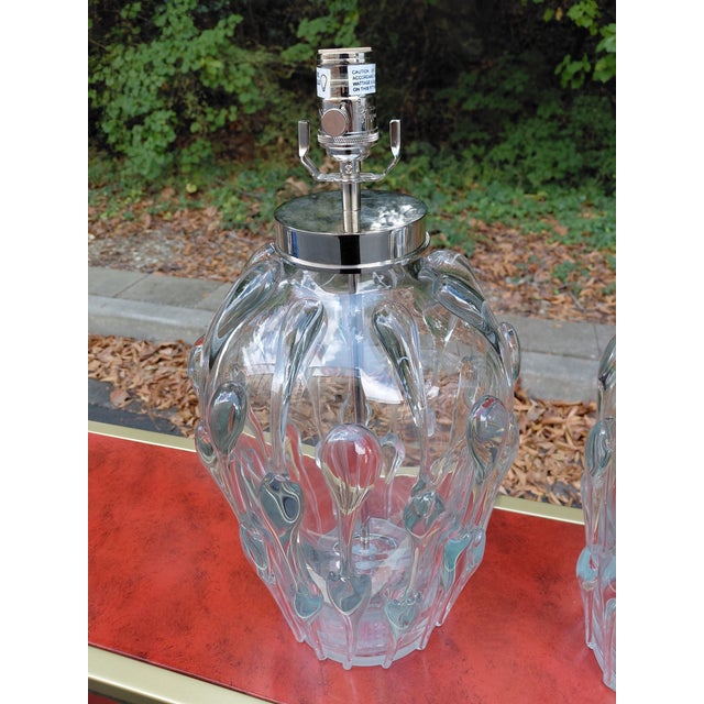 Pair of Vaughan "Pavia" Hand-Blown Crystal Glass Table Lamps, Model tg0080.ni For Sale - Image 14 of 17