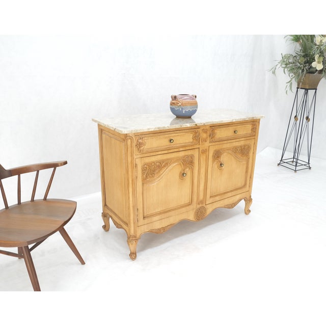 Marble Top Oak Country French Two Doors Drawers Cabinet Server Sideboard Buffet For Sale - Image 12 of 12