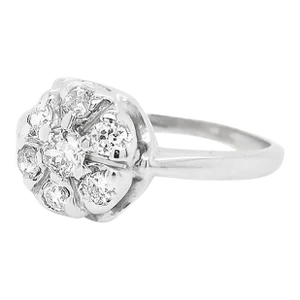 Mid-Century Modern 14k White Gold Diamond Cluster Cocktail Ring