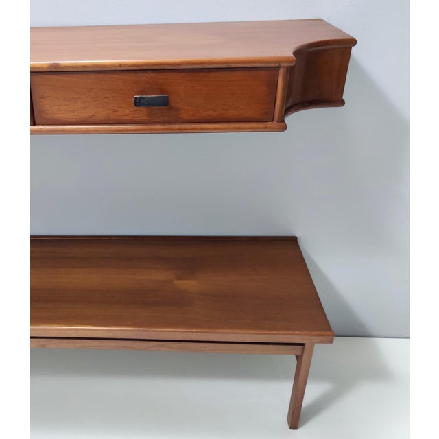 Vintage Entryway Set of Wall Mirror, Walnut Console and Bench, Italy, 1959, Set of 3 For Sale - Image 14 of 18