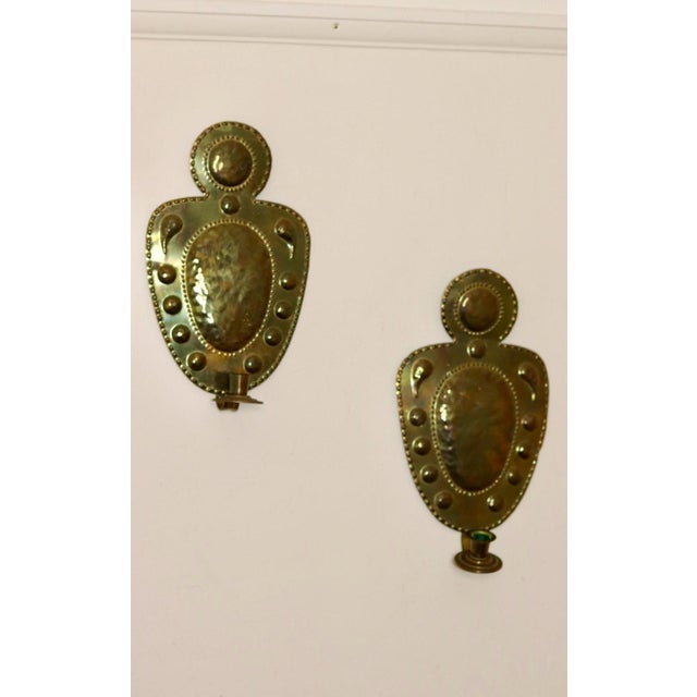 Mid-Century Baroque Brass Swedish Sconces, Set of 2 For Sale - Image 6 of 7