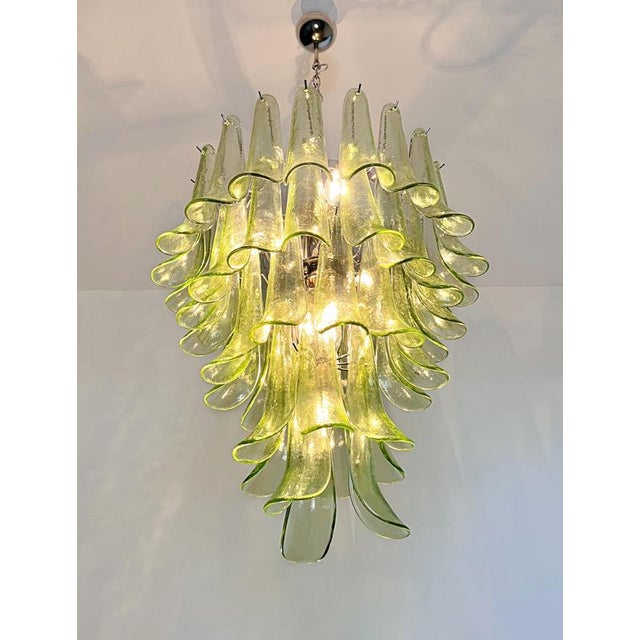 Nickel and Green Murano Glass Chandeliers, 1990s, Set of 2 For Sale - Image 14 of 16