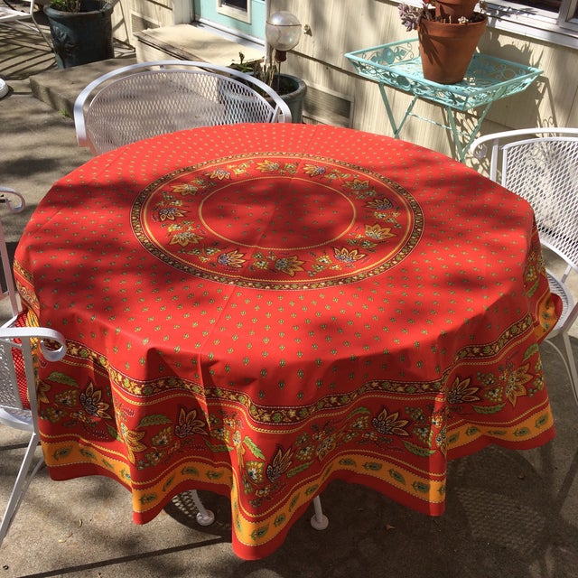 Red French 70 Inch Round Bistro Tablecloth 100 Cotton Made in France