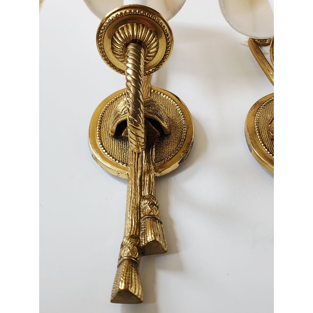 Vintage French Neoclassical Style Brass Wall Sconces-a Pair For Sale - Image 4 of 12