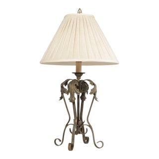 1990s Ethan Allen Wrought Iron Table Lamp with Shade For Sale
