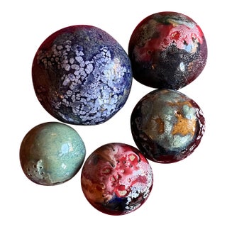 Modernist Mid-Century Sculpture of Experimental Glazed Pottery Moon Balls - Set of 5 For Sale