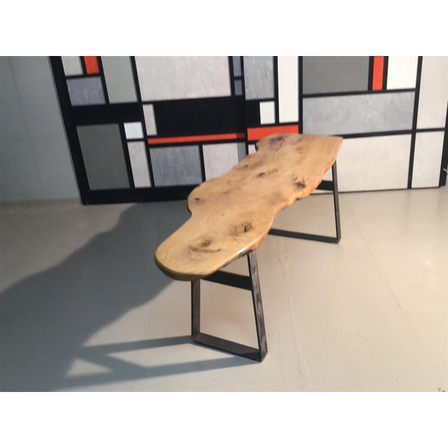 Wood Antique Steel and Chestnut Bench For Sale - Image 7 of 8