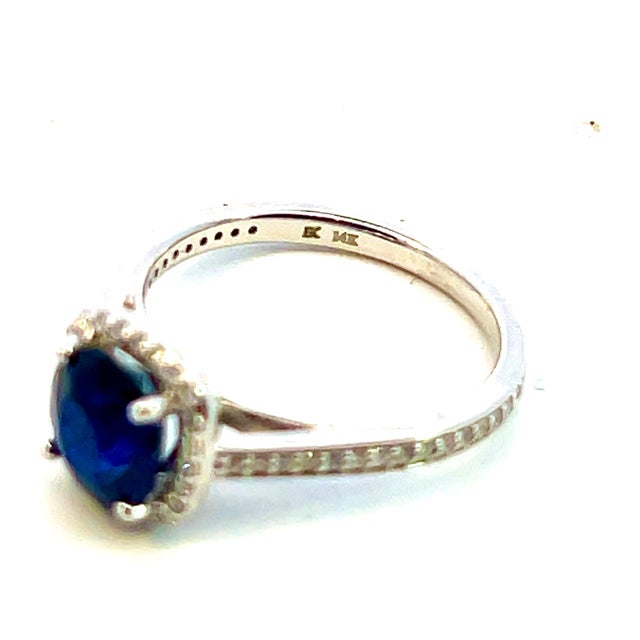 Natural Sapphire Diamond Ring 14k White Gold 2.43 TCW Certified, Size 6.5 For Sale - Image 4 of 11