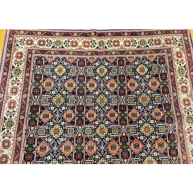 Vintage Persian Tabriz Afshan Rug, Handwoven Geometric Caucasian Pattern, Navy & Ivory, 7’ X 10’ For Sale In Chicago - Image 6 of 12