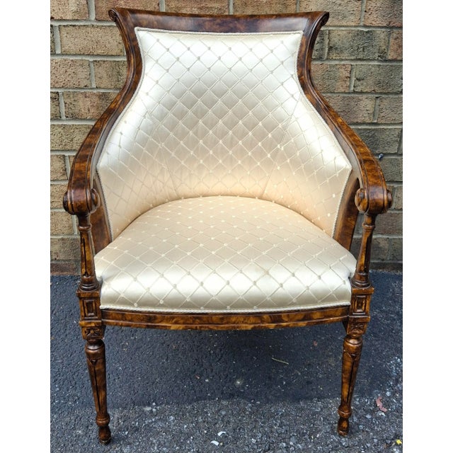 William IV Late 20th Century William IV Style Burl Wood and Diamond Brocade Upholstered Armchair For Sale - Image 3 of 13