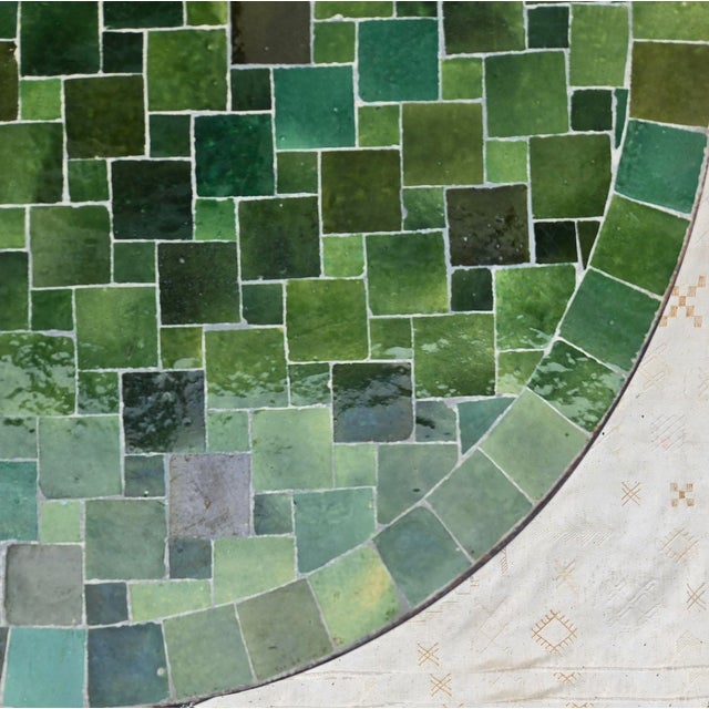 2020s 32" Moroccan Round Mosaic Table, Tamegrout Green Bejmat Style / Squares For Sale - Image 5 of 7