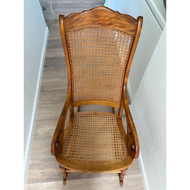Early 21st Century Vintage Solid Maple Wood Bentwood Cane Rocking Chair For Sale - Image 5 of 11